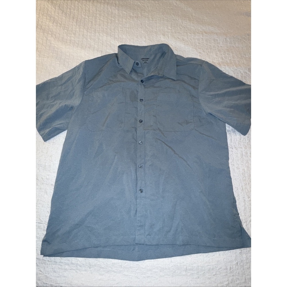 SCOTTeVEST Beachcomber‎ Shirt Mens 2XL Blue Short Sleeve Button Travel Pockets